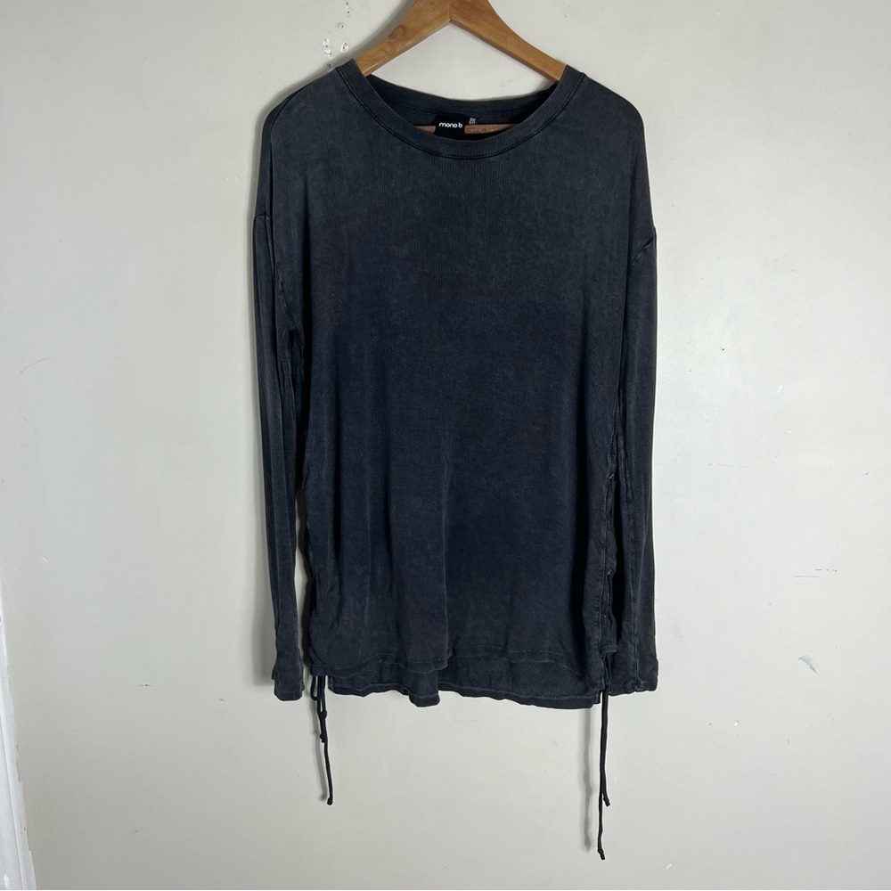 Mono B black Washed Long-Sleeve Top with Side ties One Size Stretch Grunge